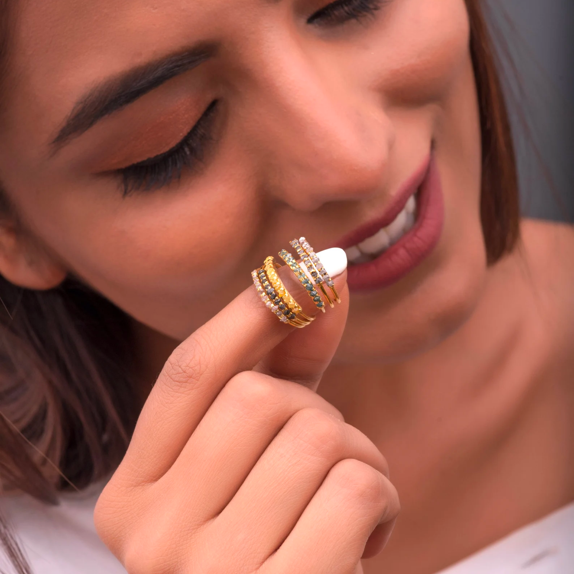 Natural Rough Raw Black Diamond Stackable Ring in 14K Solid Gold, Minimal Half Eternity Promise Band Ring by Skosh, Perfect Unique Gift