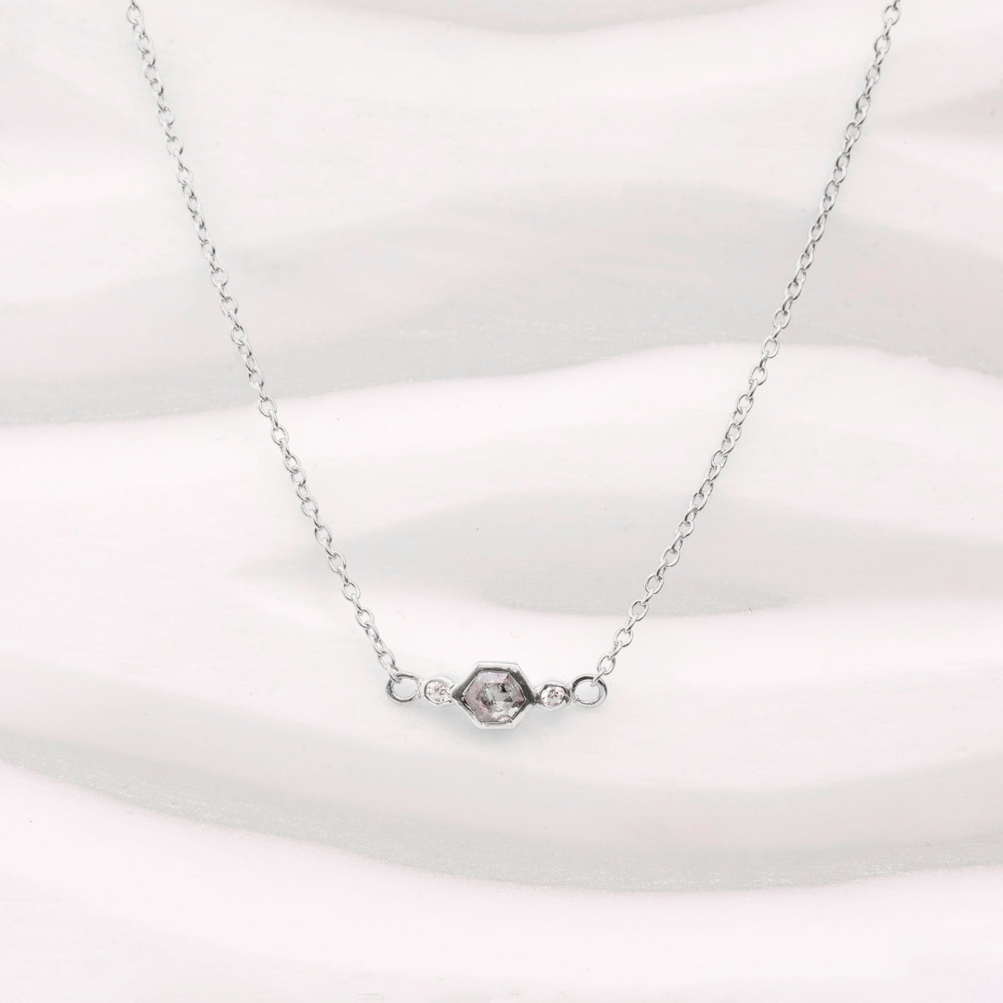 Hexagon Shaped Salt and Pepper Diamond Necklace