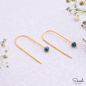 U Shaped Open Hoop earrings, 14k Solid Gold Long Arc Earrings, Blue Diamond Bead huggie hoop, Threader Arc Hoops, Minimal dangle earrings