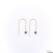 U Shaped Open Hoop earrings, 14k Solid Gold Long Arc Earrings, Blue Diamond Bead huggie hoop, Threader Arc Hoops, Minimal dangle earrings