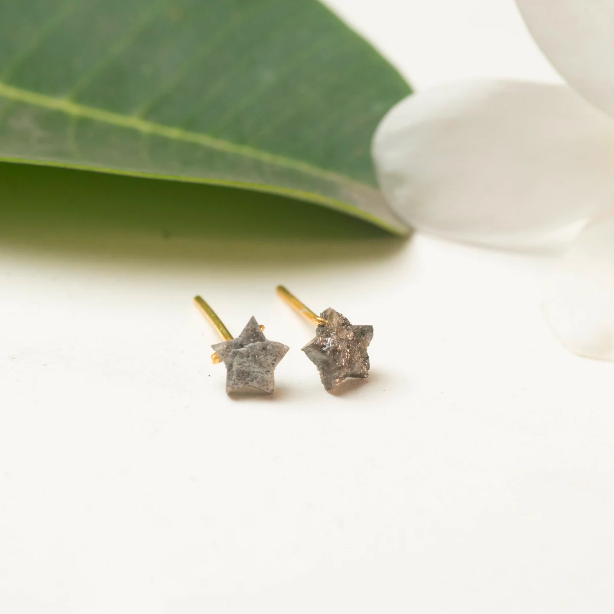 Natural Grey Diamond Star Earrings with 14K Solid Gold Stud, Celestial Star Jewelry, Space earring, Statement earrings, Quirky gifts for her