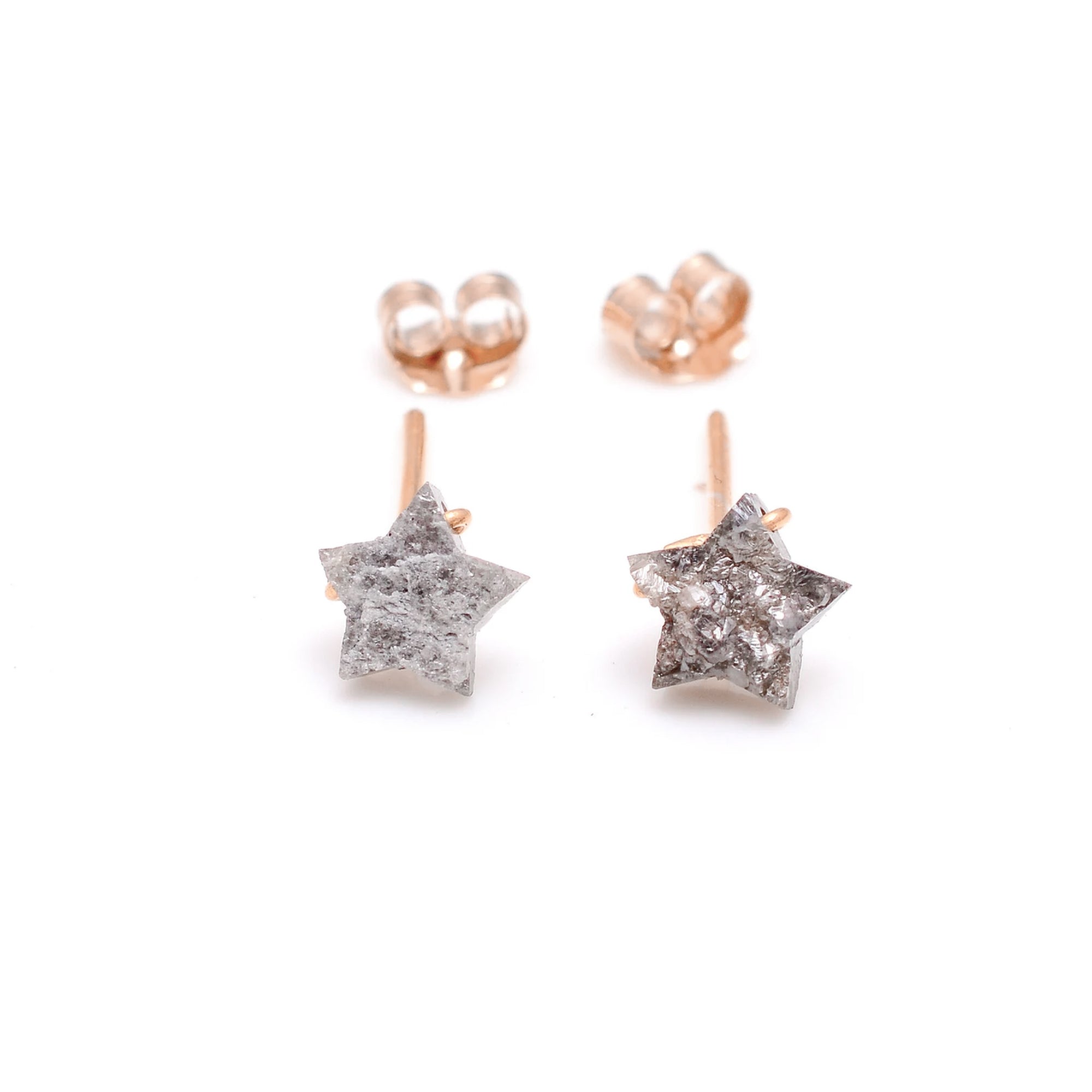 Natural Grey Diamond Star Earrings with 14K Solid Gold Stud, Celestial Star Jewelry, Space earring, Statement earrings, Quirky gifts for her