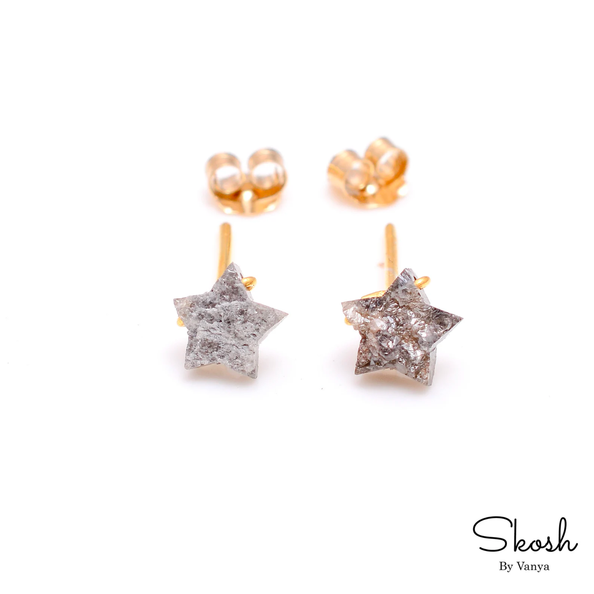 Natural Grey Diamond Star Earrings with 14K Solid Gold Stud, Celestial Star Jewelry, Space earring, Statement earrings, Quirky gifts for her