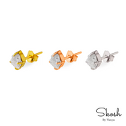 Rough Raw White Diamond Stud Earring in 14K Solid Gold with 4 Gold Prong For Women by Skosh, Perfect Gift