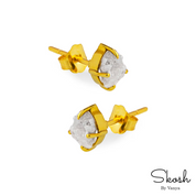 Rough Raw White Diamond Stud Earring in 14K Solid Gold with 4 Gold Prong For Women by Skosh, Perfect Gift