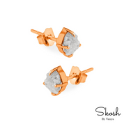 Rough Raw White Diamond Stud Earring in 14K Solid Gold with 4 Gold Prong For Women by Skosh, Perfect Gift