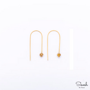 U Shaped Open Hoop earrings, 14k Solid Gold Long Arc Earrings, Yellow Diamond Bead huggie hoop, Threader Arc Hoops, Minimal dangle earrings