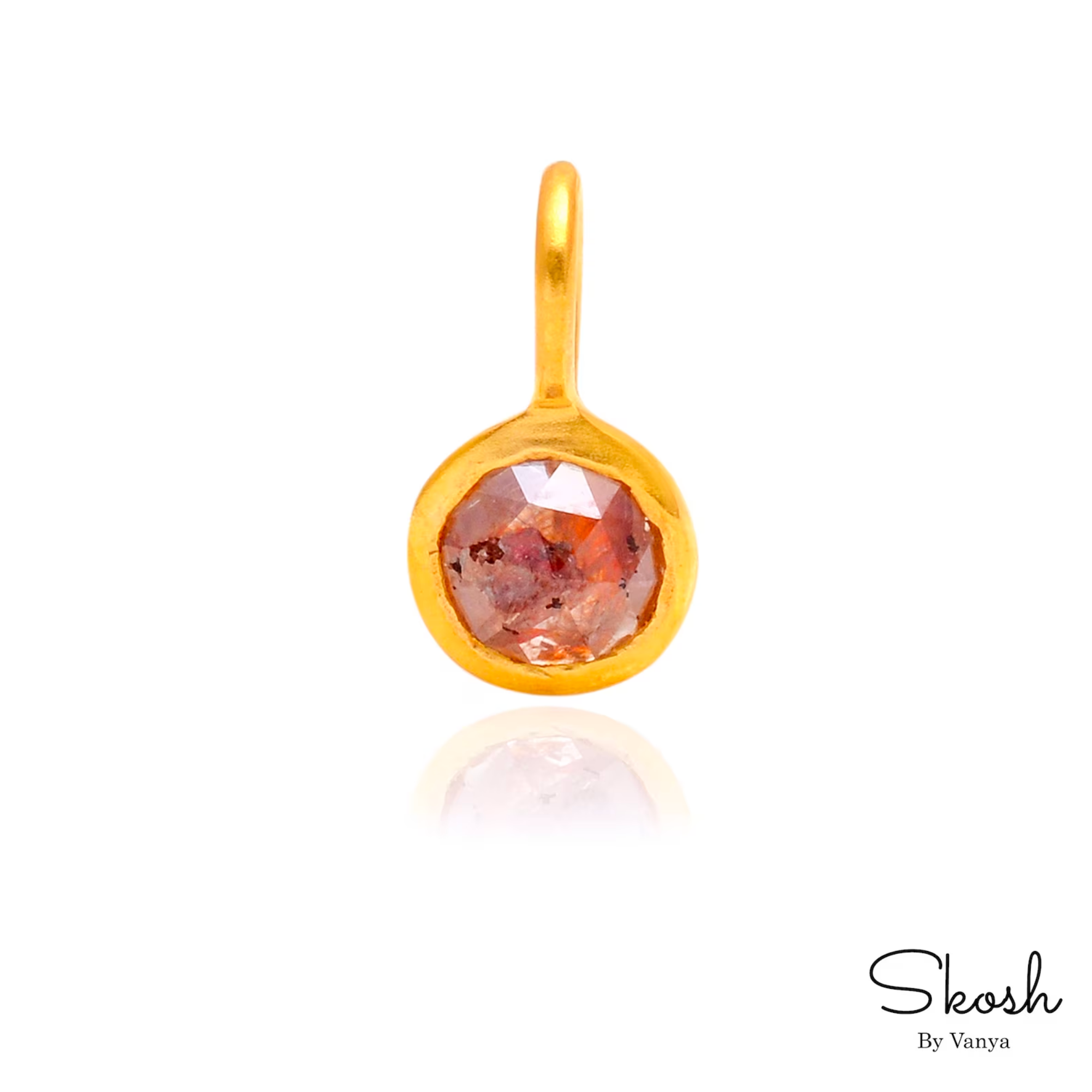 Rose Cut Red Solitaire Diamond Floating Pendant in 14K Solid Yellow, White, Rose Dainty Gold layered Necklace by Skosh, Gift for Every Women