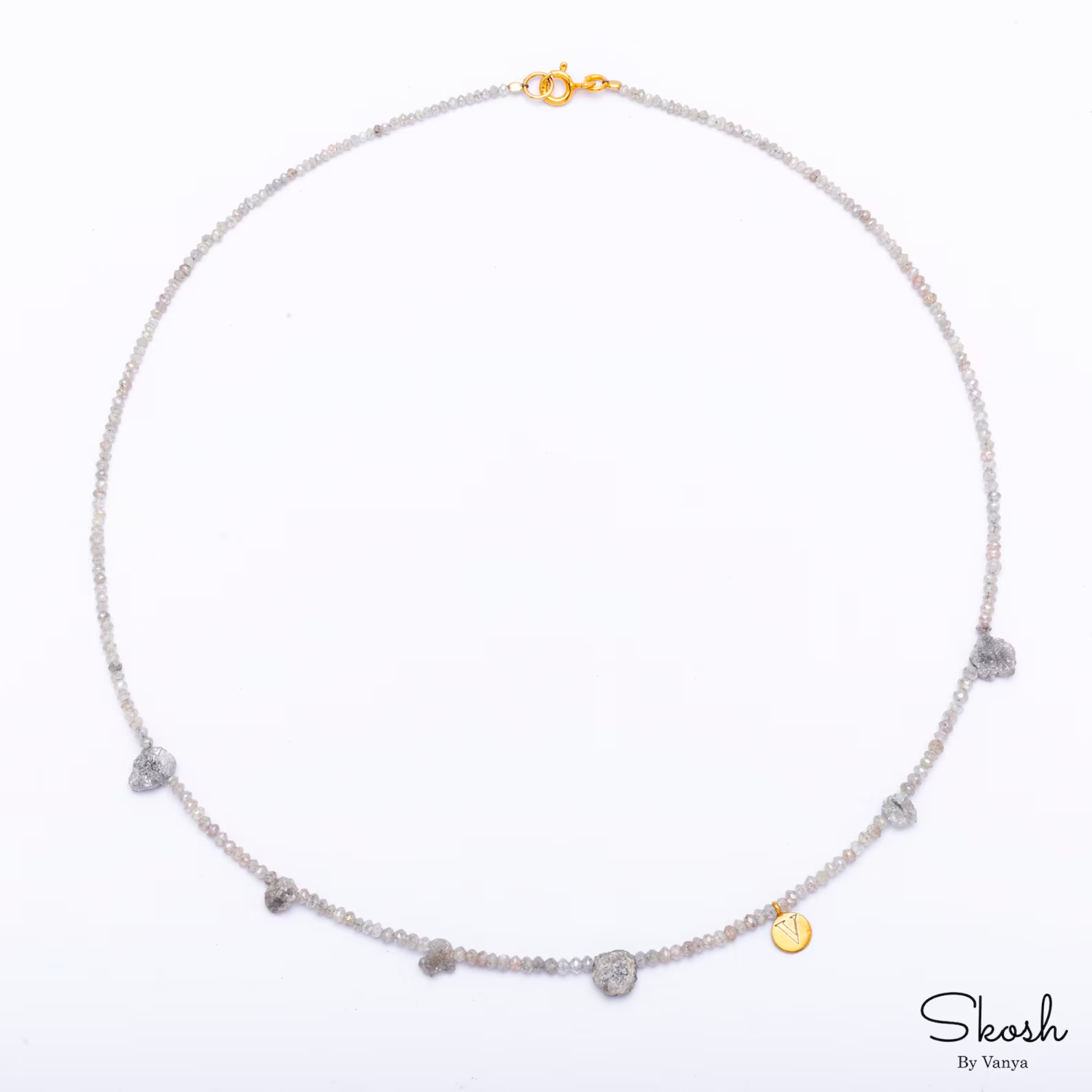 Personalized Initial Choker Necklace in 14K Solid Gold with Sparkling White Diamond Beads - A Thoughtful Gift for Women and Children