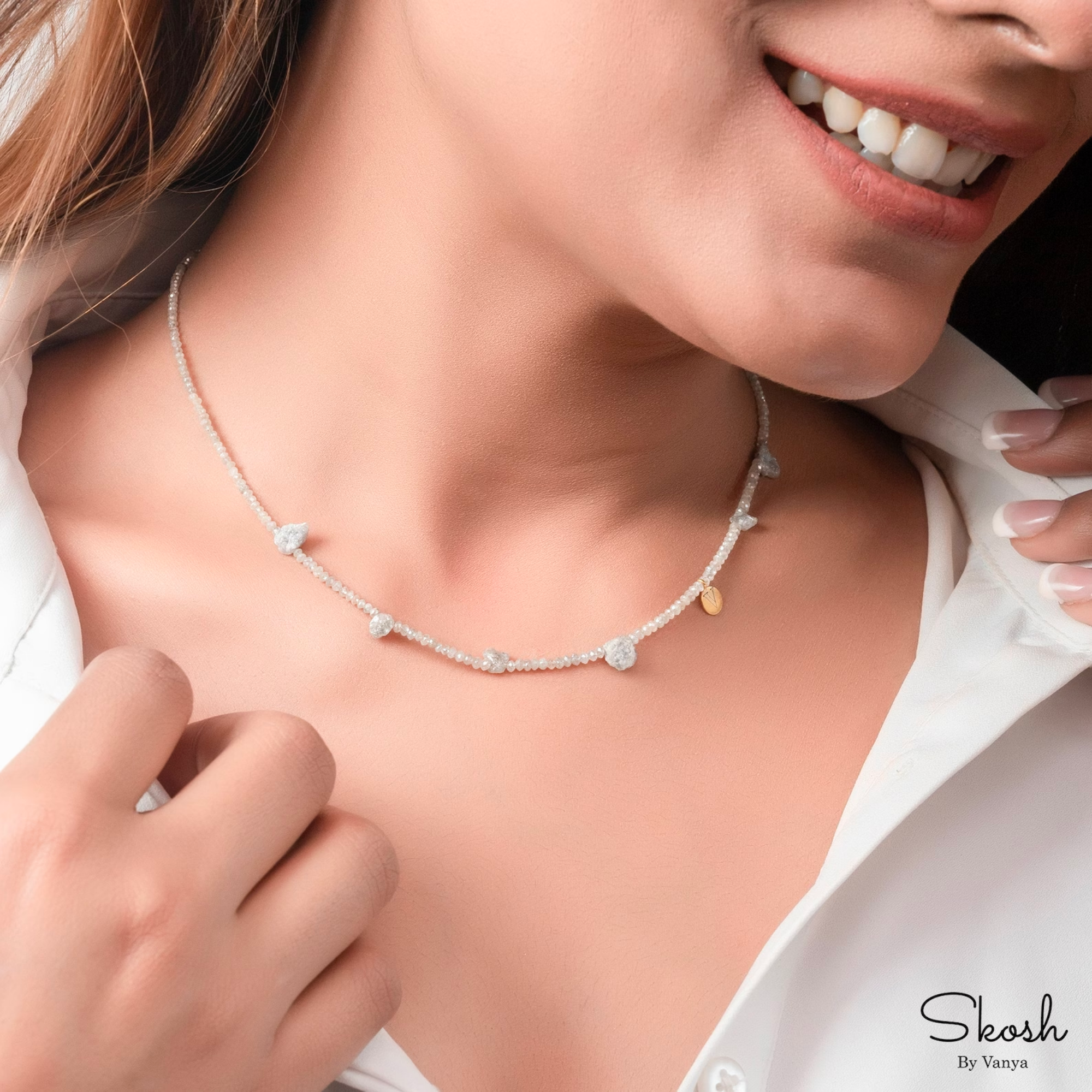 Personalized Initial Choker Necklace in 14K Solid Gold with Sparkling White Diamond Beads - A Thoughtful Gift for Women and Children