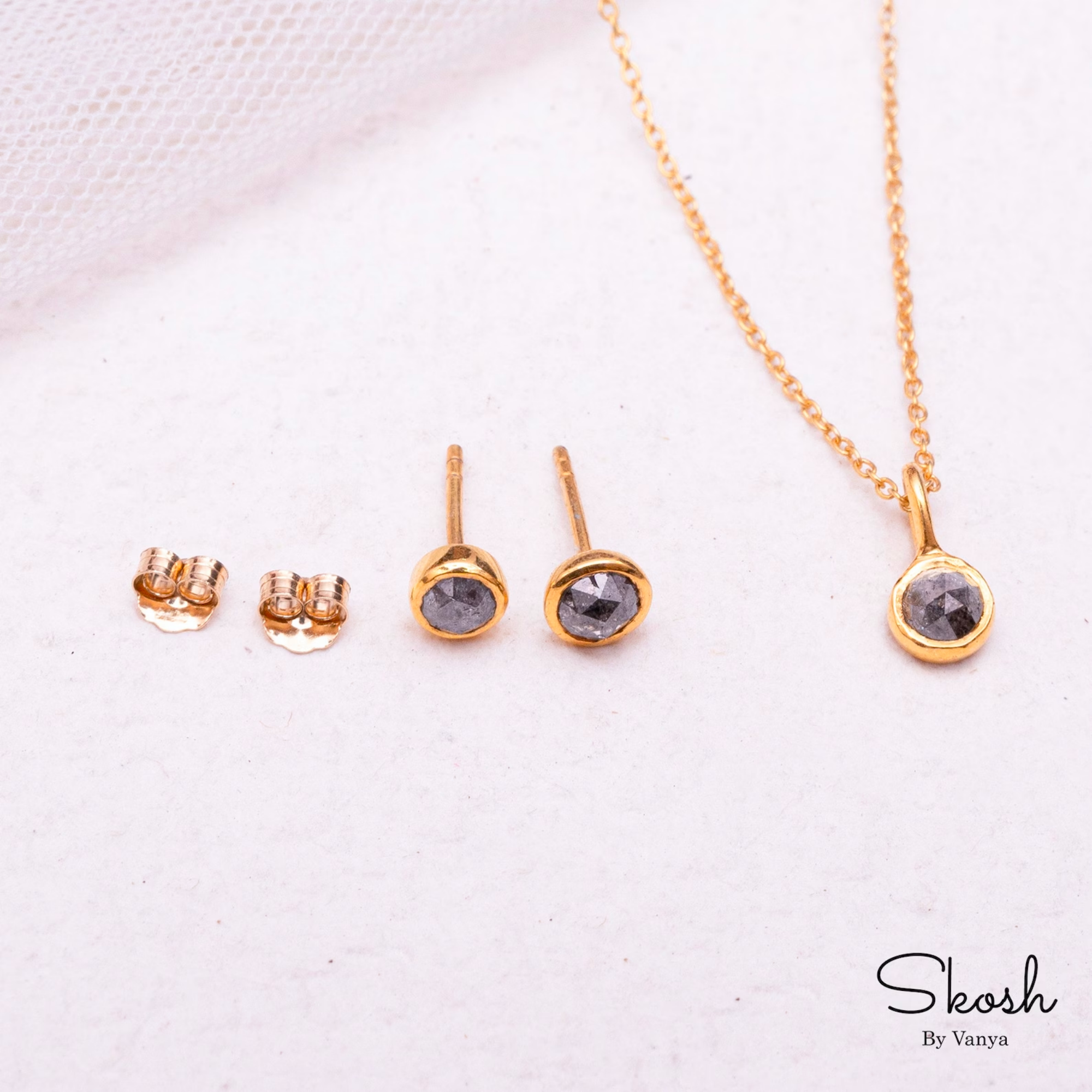 Salt and Pepper Rose Cut Diamond Choker Floating Minimalistic Engagement Necklace Jewelry in 14K Solid Gold by Skosh, Perfect Gift for Women