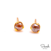 Red Rose Cut Raw Diamond Stud Earring in 14K Solid Gold with 3 Gold Prong Stud, Unique Gift by Skosh