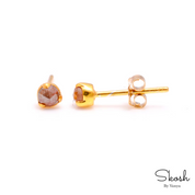 Red Rose Cut Raw Diamond Stud Earring in 14K Solid Gold with 3 Gold Prong Stud, Unique Gift by Skosh