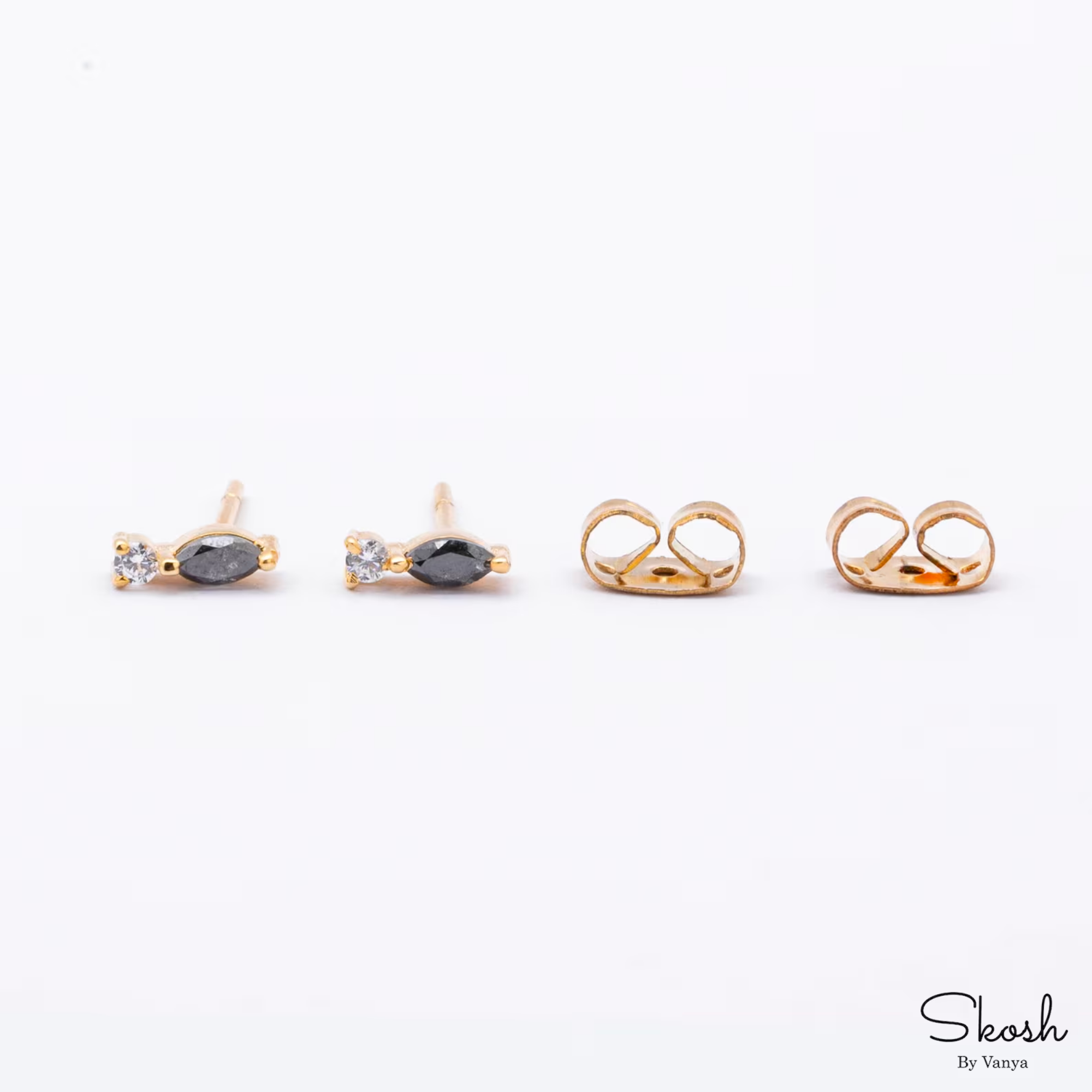 Unique Salt and Pepper Marquise Cut Diamond Small Studs Earrings, Minimal Bridal Jewelry a Perfect Valentines Gift for Her