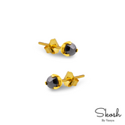 Rose Cut Black Diamond Stud Earring, Minimalistic Jewelry in 14K Solid Gold with 3 Prong For Women by Skosh, Perfect Gift