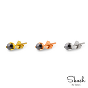 Rose Cut Black Diamond Stud Earring, Minimalistic Jewelry in 14K Solid Gold with 3 Prong For Women by Skosh, Perfect Gift