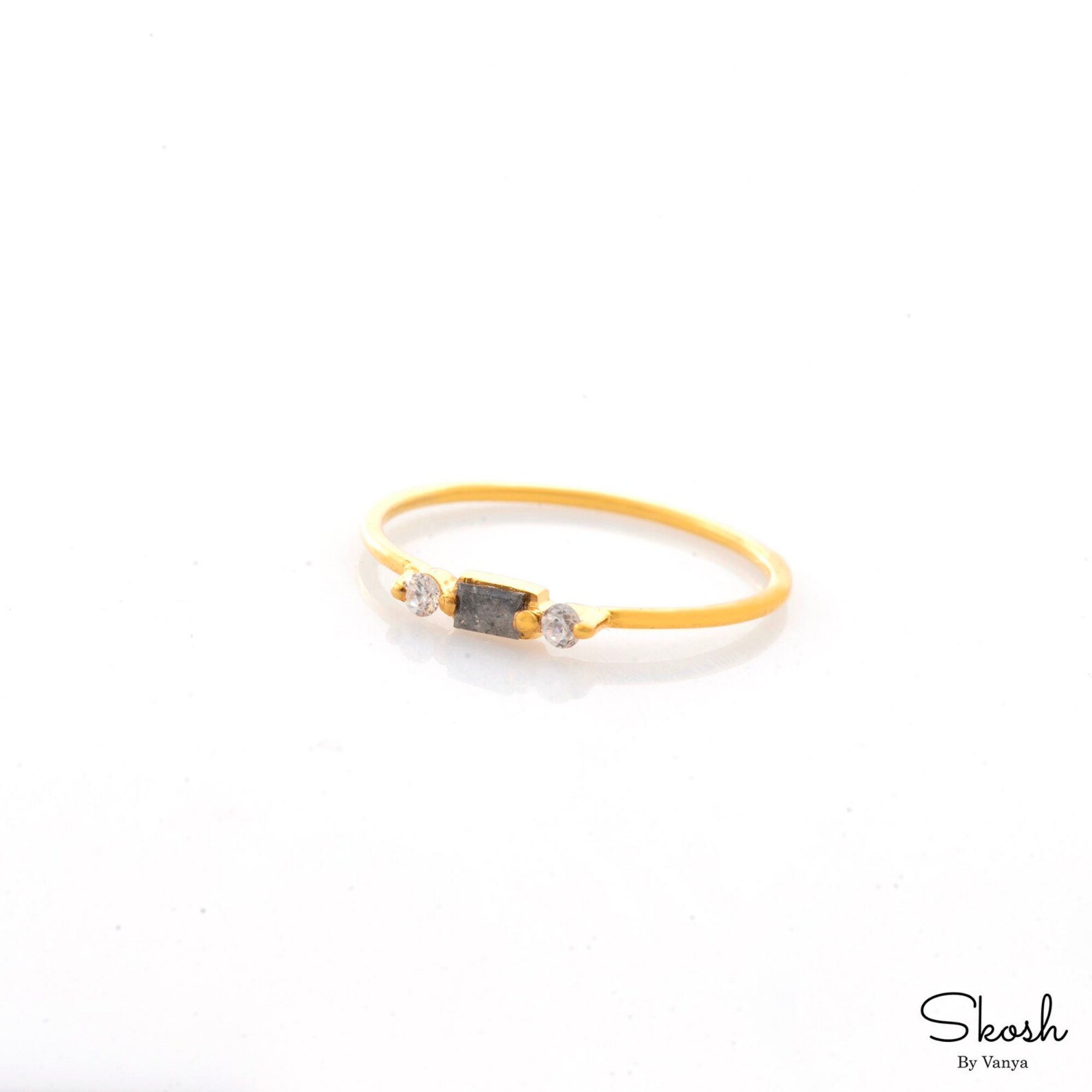 Raw Black Three Stone Diamond Engagement Ring