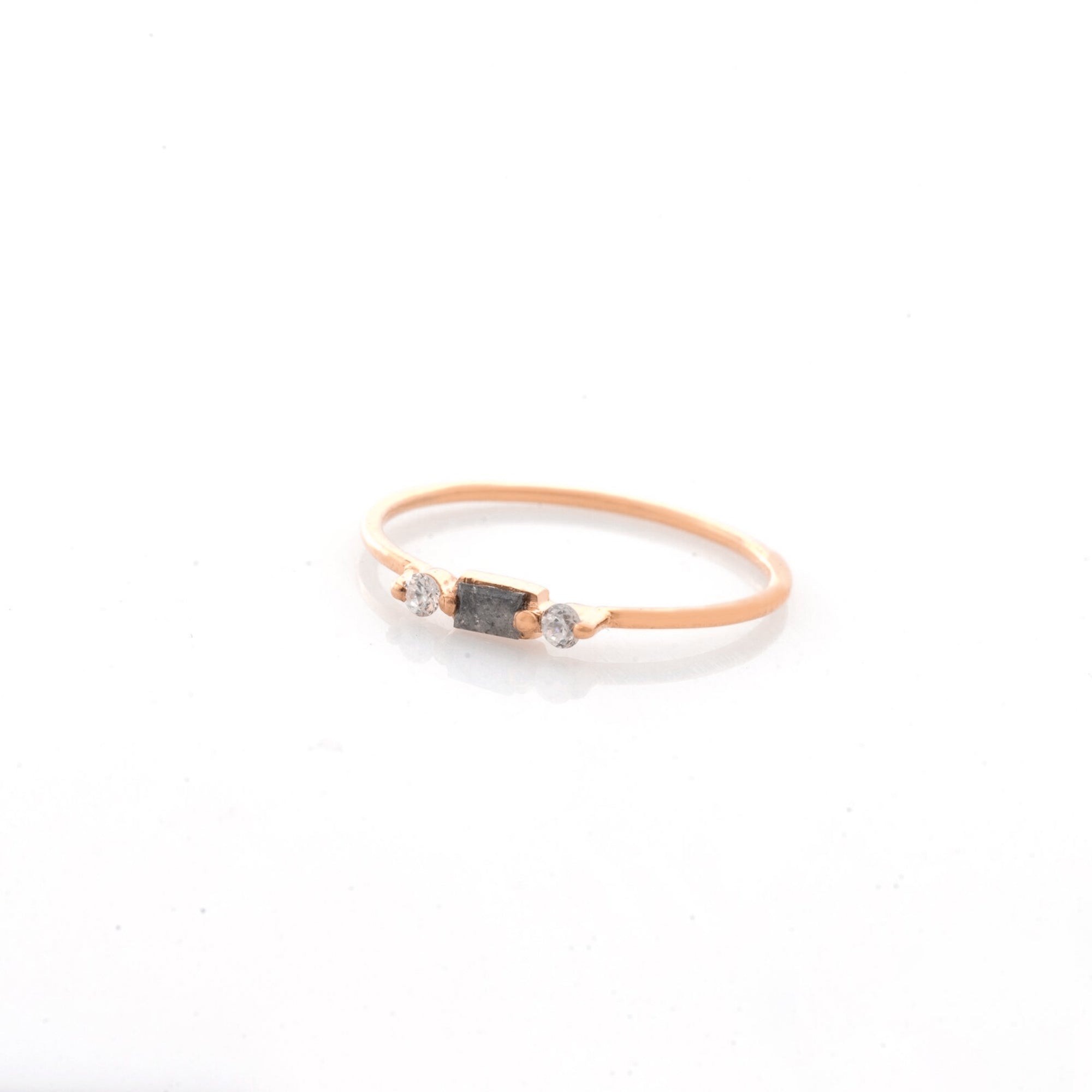 Raw Black Three Stone Diamond Engagement Ring