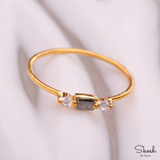 Raw Black Three Stone Diamond Engagement Ring, Minimal Jewelry in 14K Solid Gold Wedding Band by Skosh, Unique Anniversary Gifts for her