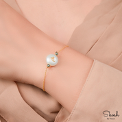 Custom Name Freshwater Pearl Bracelet with Initial in 14K Solid Gold and Diamond Accent by Skosh - Ideal Gift for Her