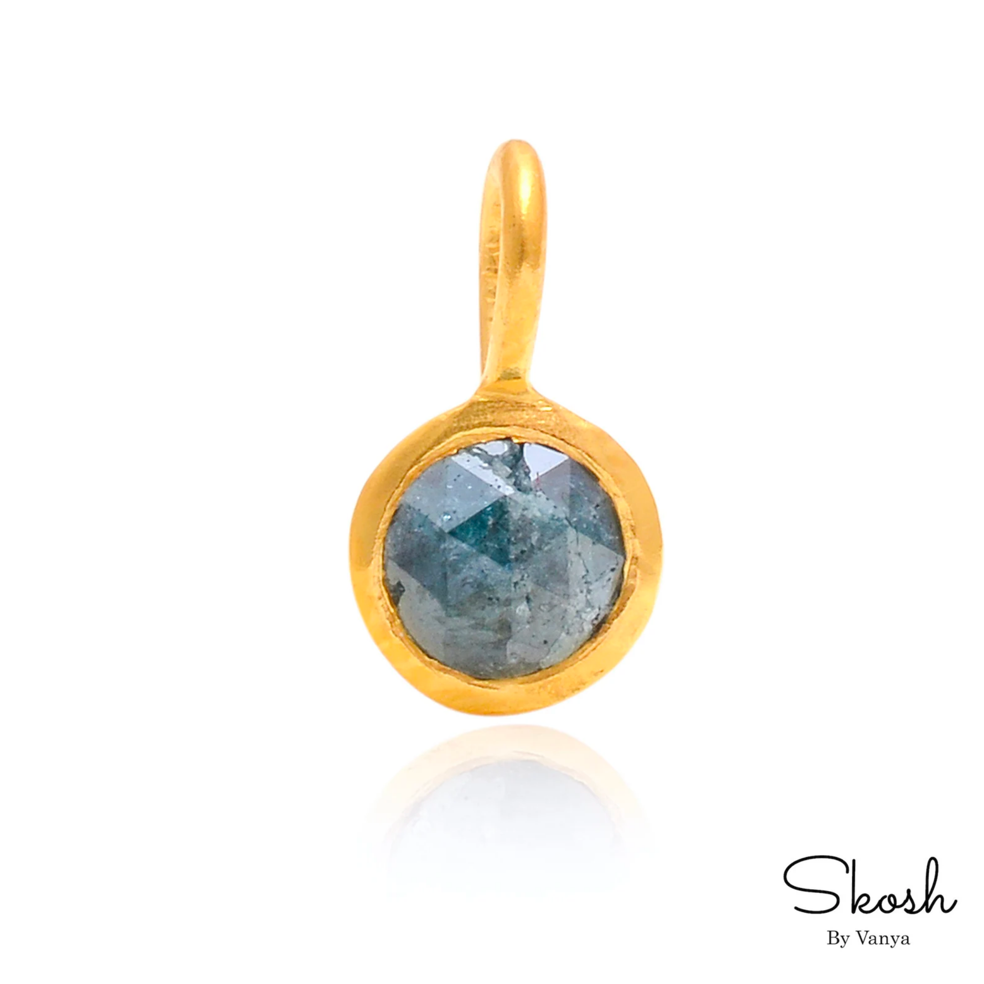 Rose Cut Blue Diamond Floating Pendant in 14K Solid Gold Minimal Choker Necklace by Skosh, Unique Anniversary Gifts for her