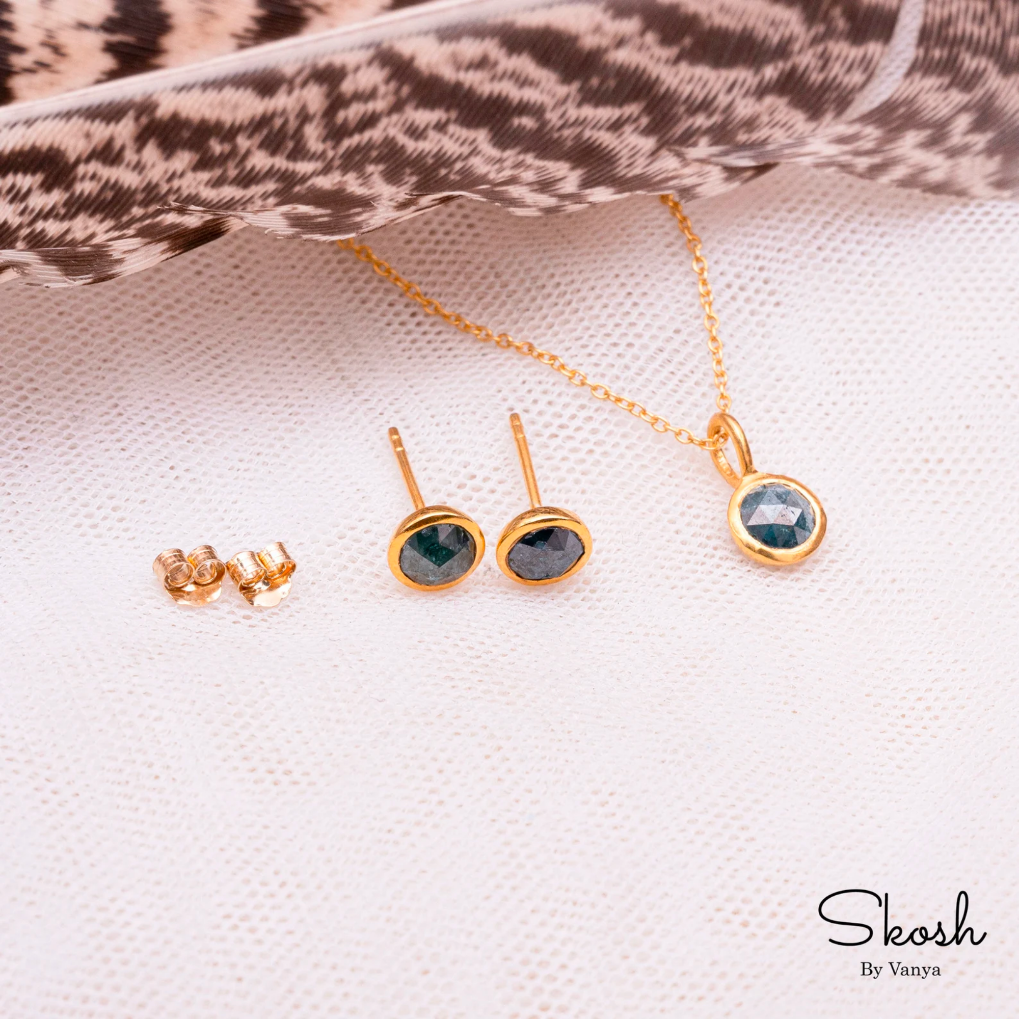 Rose Cut Blue Diamond Floating Pendant in 14K Solid Gold Minimal Choker Necklace by Skosh, Unique Anniversary Gifts for her