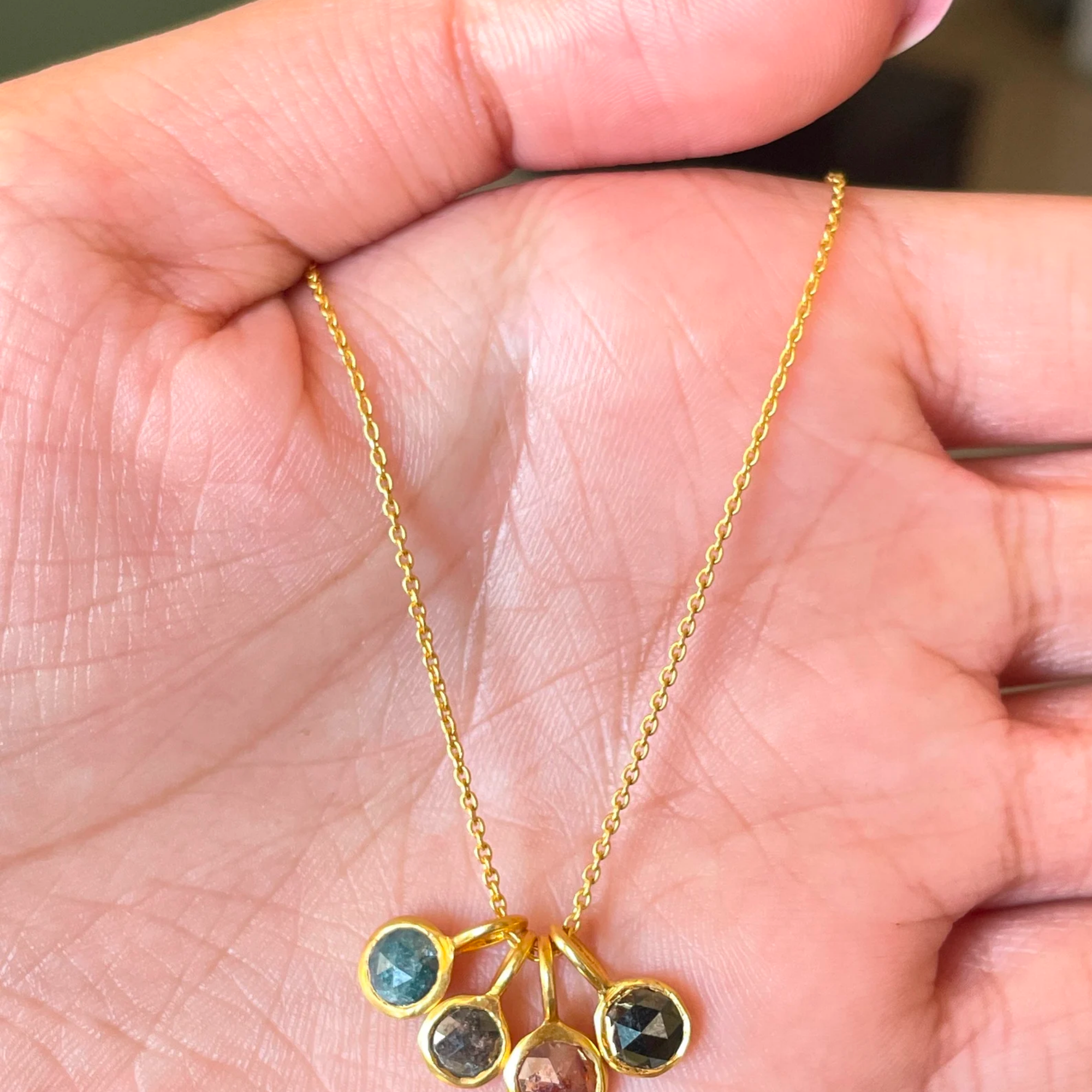 Rose Cut Blue Diamond Floating Pendant in 14K Solid Gold Minimal Choker Necklace by Skosh, Unique Anniversary Gifts for her