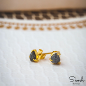 Rough Raw Gray Diamond Stud Earring in 14K Solid Gold with 3 Gold Prong For Women by Skosh, Perfect Gift