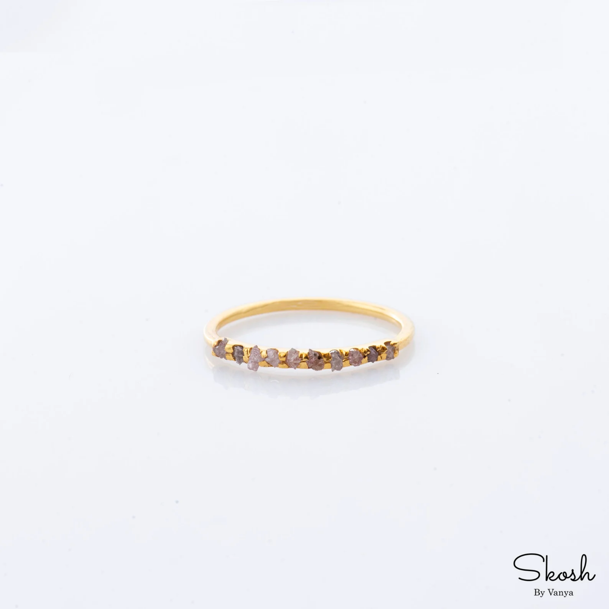 Raw Pink Gray Diamond Stacking Ring in 14K Solid Gold - Unique Promise or Half Eternity Band with Natural Rough Diamonds - Minimalist Style