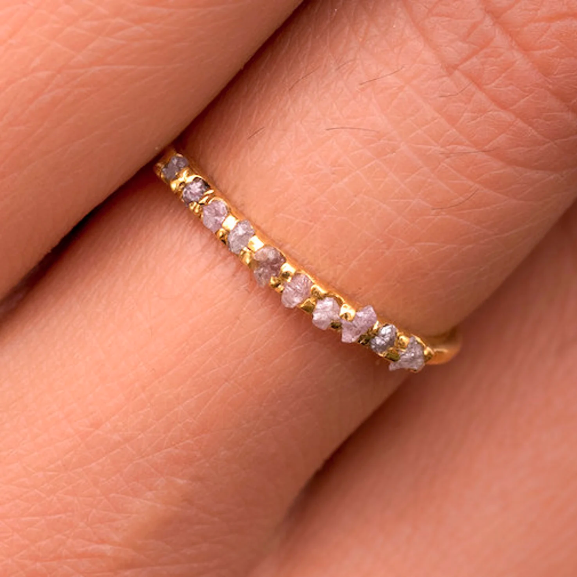 Raw Pink Gray Diamond Stacking Ring in 14K Solid Gold - Unique Promise or Half Eternity Band with Natural Rough Diamonds - Minimalist Style