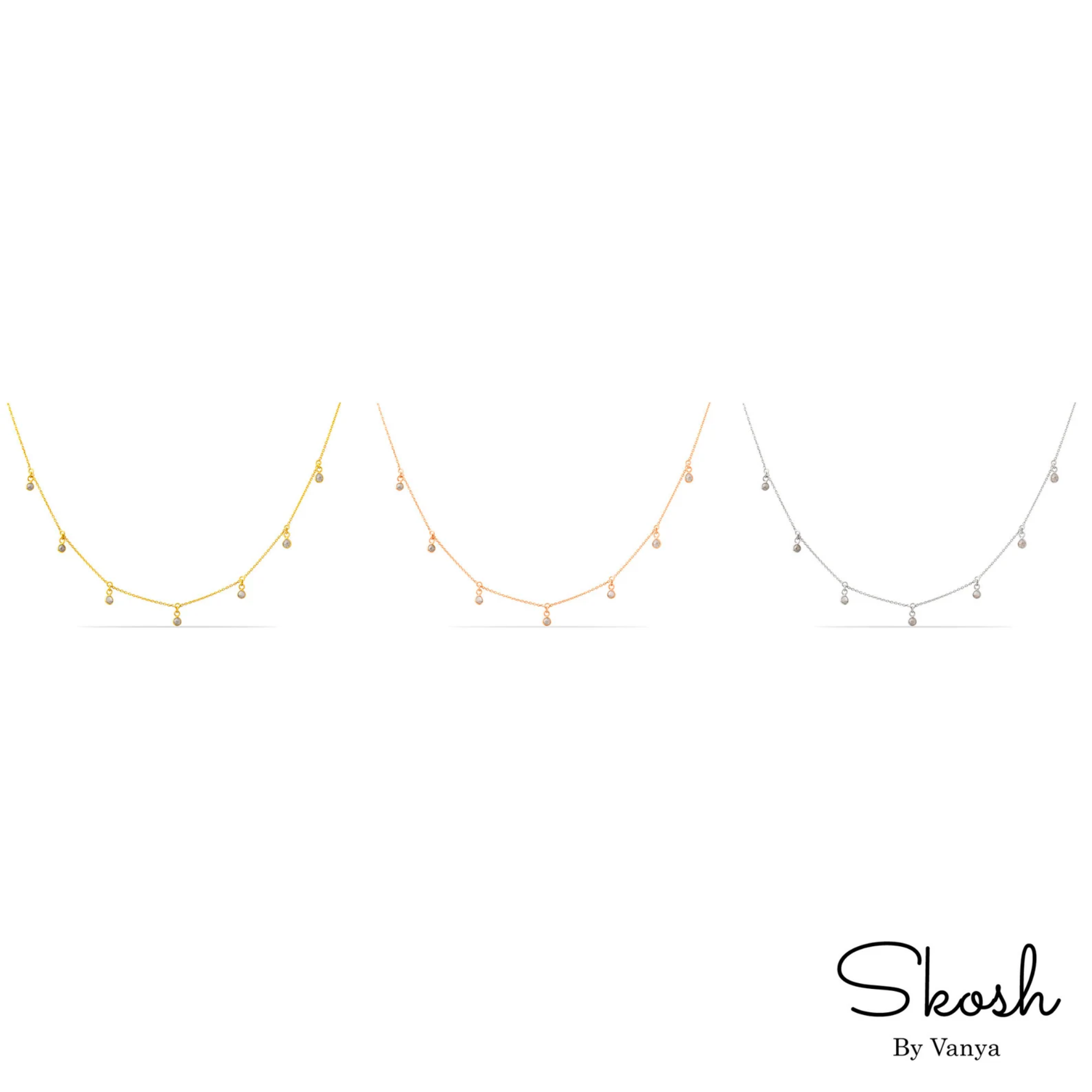 Rose Cut White Diamond Floating Layered Choker Necklace in 14K Real Solid Yellow, White, Rose Gold by Skosh, Gift for her