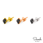 Rough Raw Black Diamond Stud Earring in 14K Solid Gold with 4 Gold Prong For Women by Skosh, Perfect Gift