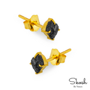 Rough Raw Black Diamond Stud Earring in 14K Solid Gold with 4 Gold Prong For Women by Skosh, Perfect Gift