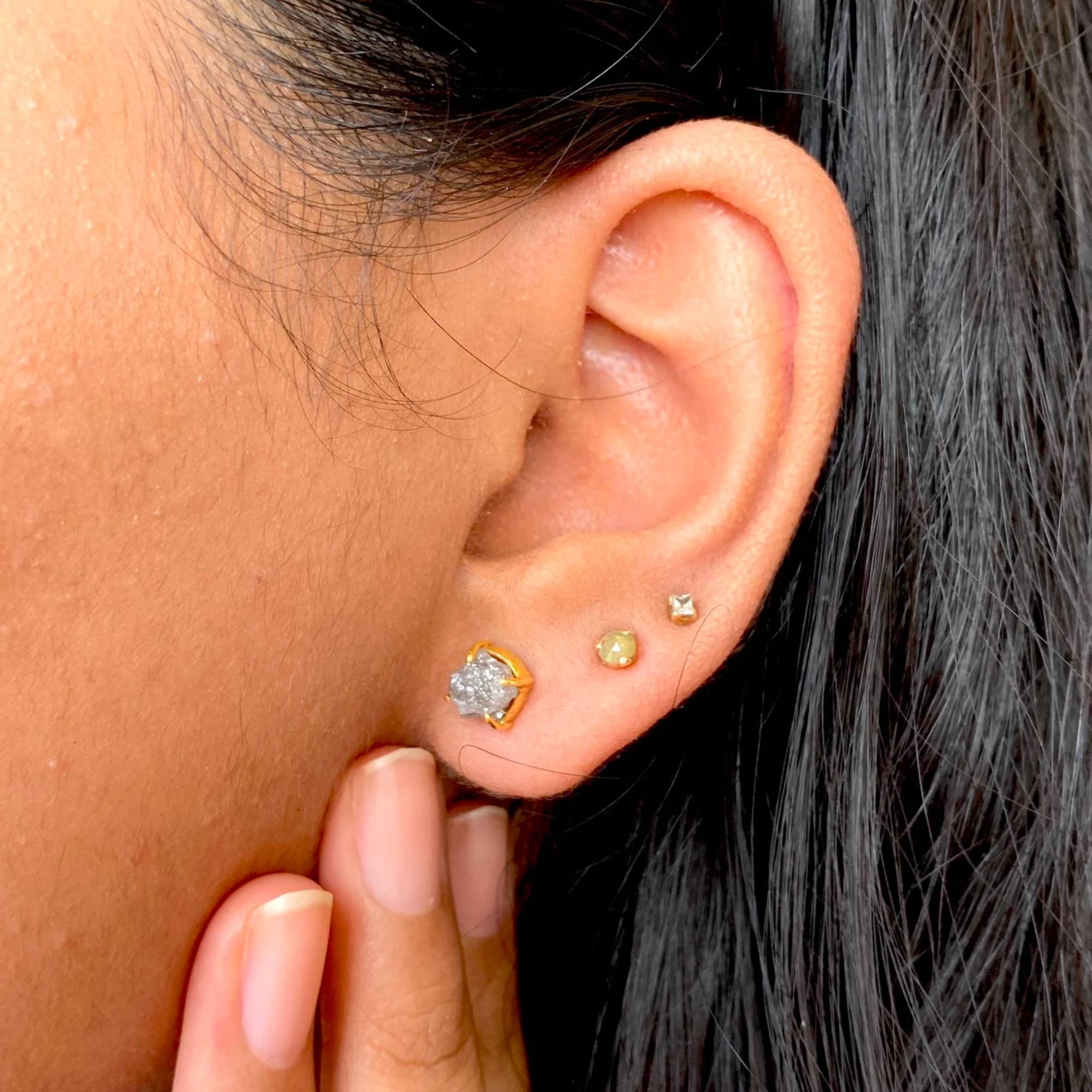 Rough Raw Gray Diamond Stud Earring