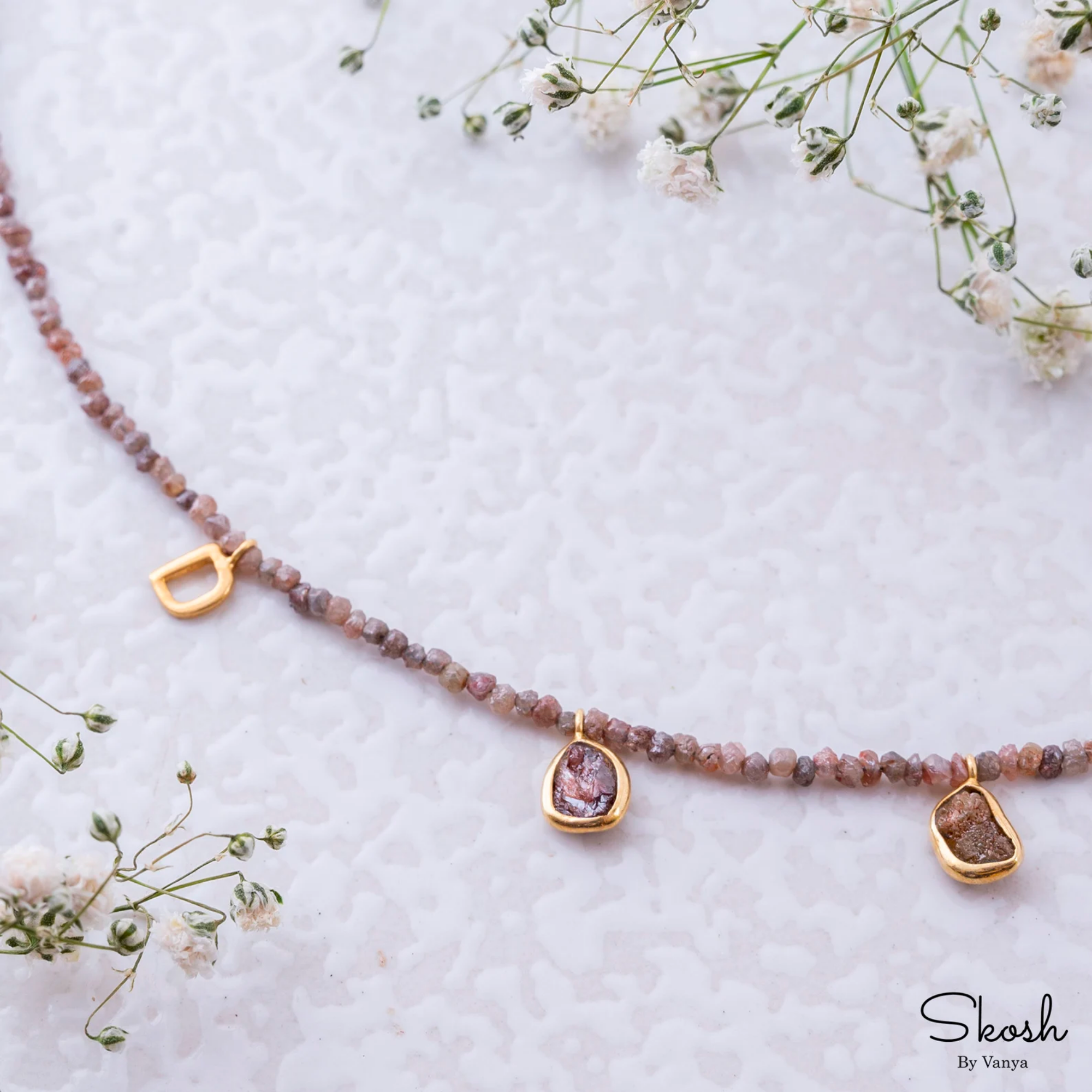 Personalized 14K Solid Gold Initial Letter Necklace with Raw Red Brown Diamond - Unique Engagement Gift for Her by Skosh