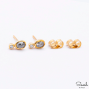 Unique Salt and Pepper Oval Rose Cut Diamond Small Studs Earrings in 14K Solid Gold, Minimalistic Bridal Jewelry, Perfect Valentines Gift