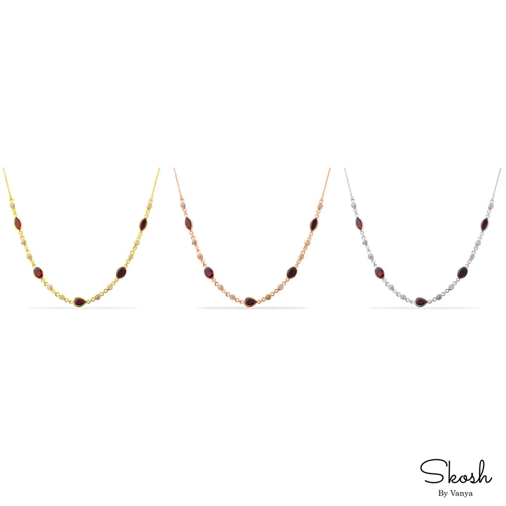 Elegant Rose Cut Diamond & Garnet Minimalist Layered Choker Necklace in 14K Solid Gold - A Timeless Wedding Anniversary Gift for Her