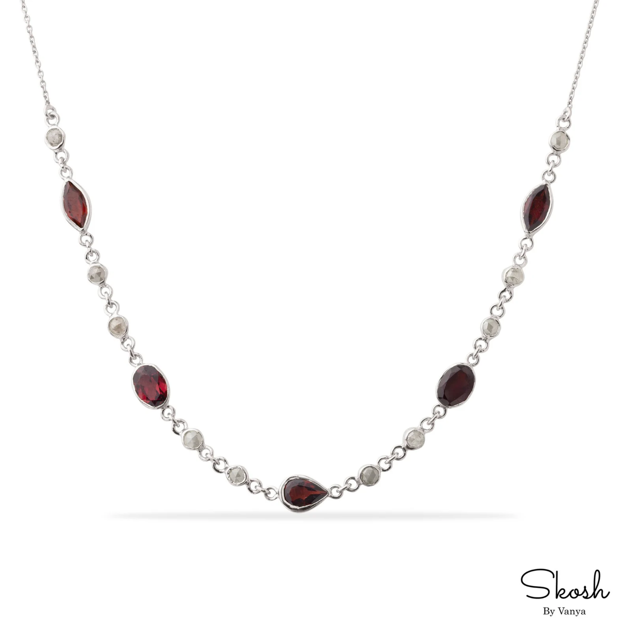 Elegant Rose Cut Diamond & Garnet Minimalist Layered Choker Necklace in 14K Solid Gold - A Timeless Wedding Anniversary Gift for Her