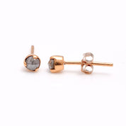 14k Solid Gold Salt and Pepper Rose Cut Diamond Studs Earrings - A Minimalistic 3 Prong Design, Perfect as Small Gift for Valentine's Day