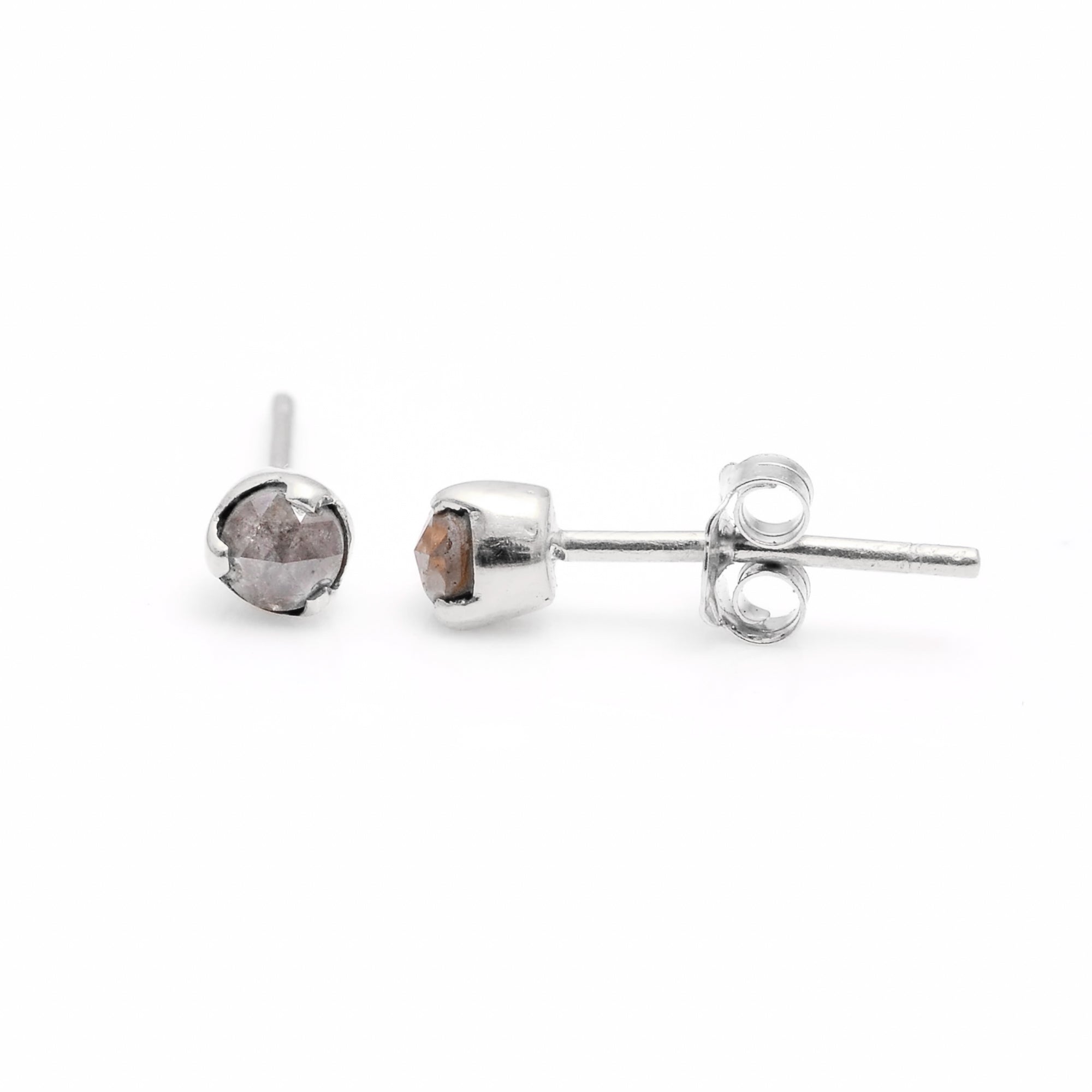 14k Solid Gold Salt and Pepper Rose Cut Diamond Studs Earrings - A Minimalistic 3 Prong Design, Perfect as Small Gift for Valentine's Day