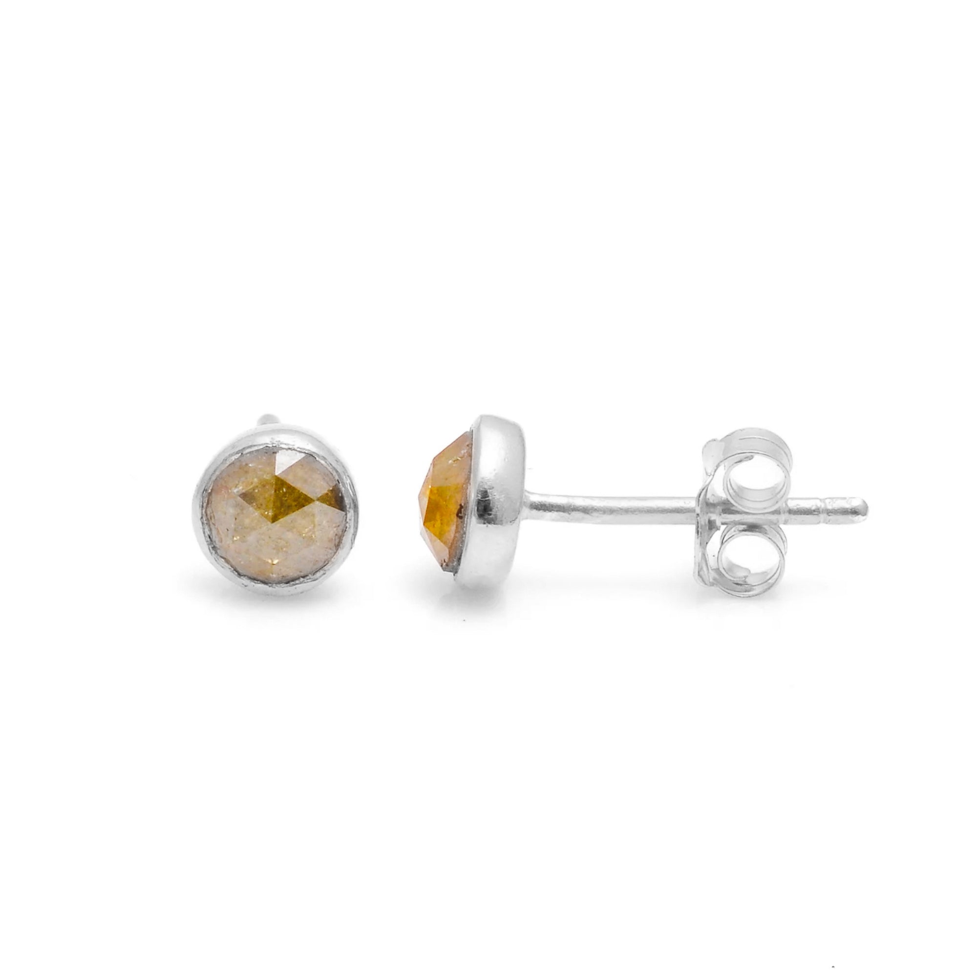 Yellow Rose Cut Diamond Studs Earrings in 14K Solid Gold - A Minimalistic Everyday Earring, Perfect Valentines Day Gift for Every Women