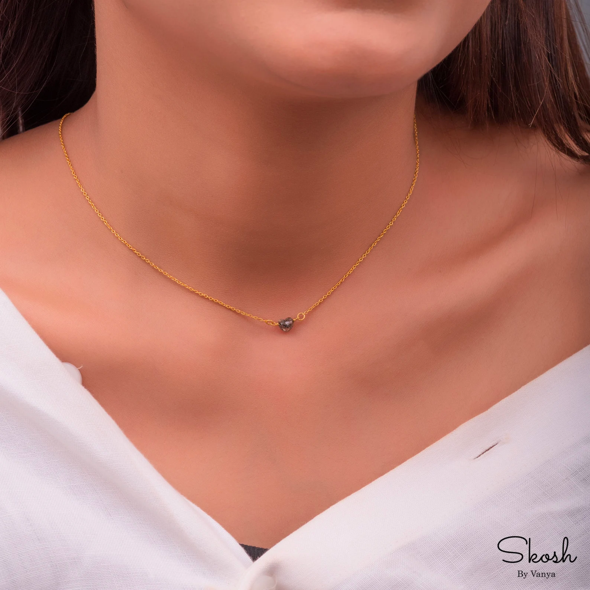 14K Gold Salt and Pepper Diamond Necklace, Minimal Jewelry, Layered Necklace, Heart Necklace, Bridal Necklace for Women, Perfect Gift