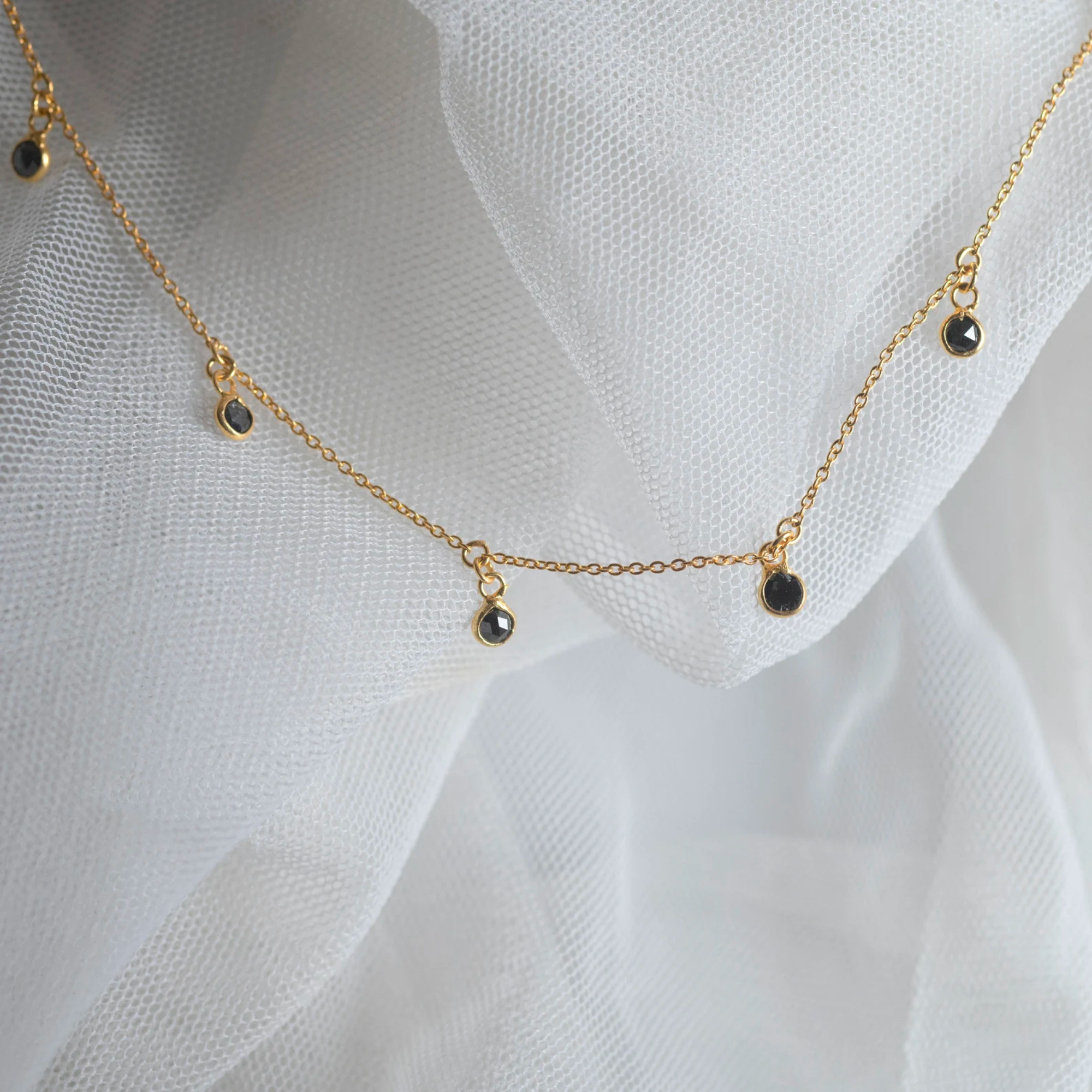 Unique Black Diamond Floating Necklace in Rose Cut for Brides made in 14k Solid Gold, Minimalist Choker Necklace Gift for Her