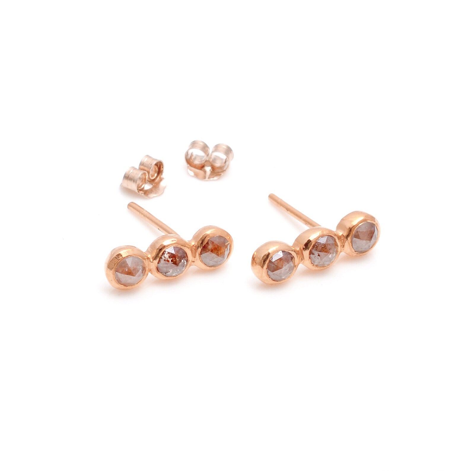 Rose Cut Red Diamond Studs Earring in 14K Solid Gold, Minimalistic Diamond Jewelry by Skosh, Perfect Gift for Her