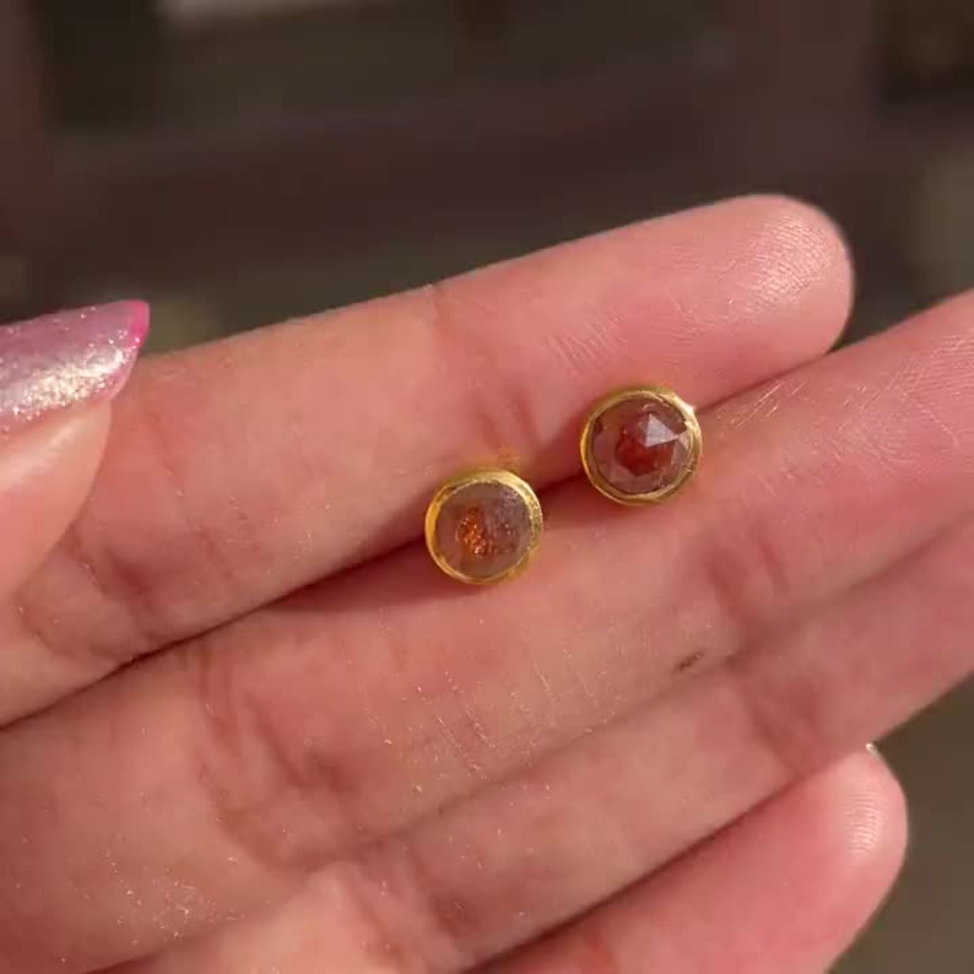 Rose Cut Red Diamond Stud Earring