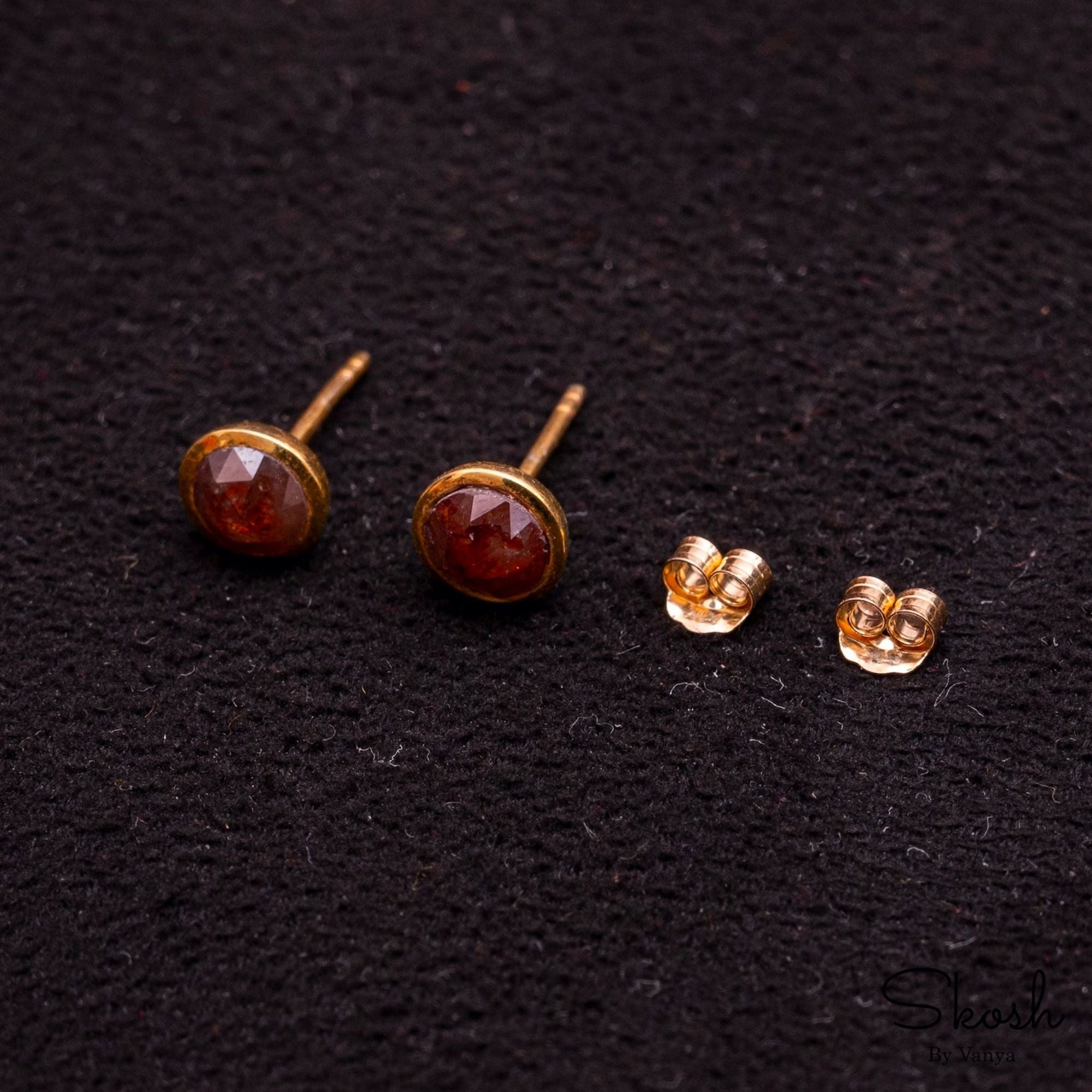 Rose Cut Red Diamond Stud Earring