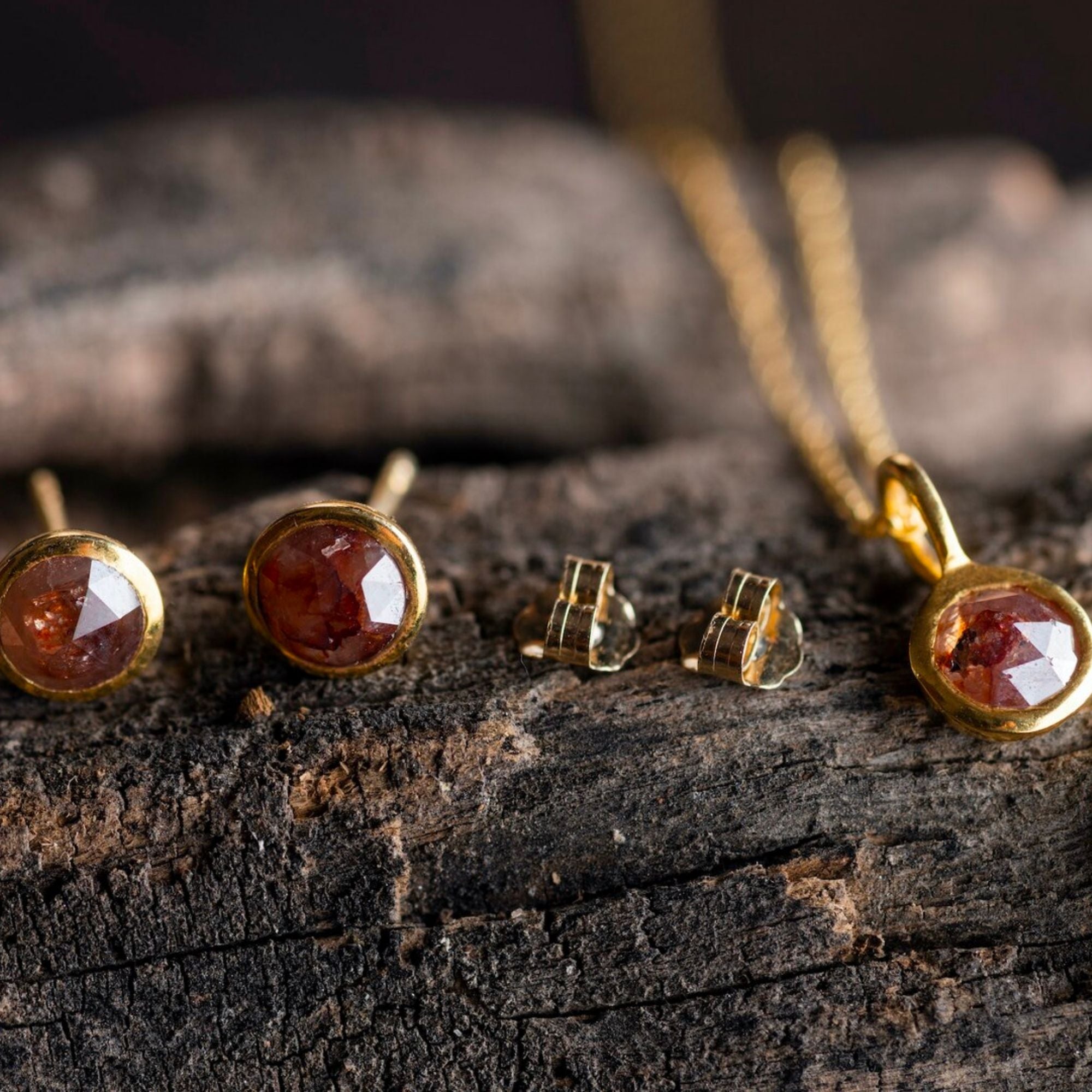 Rose Cut Red Diamond Stud Earring