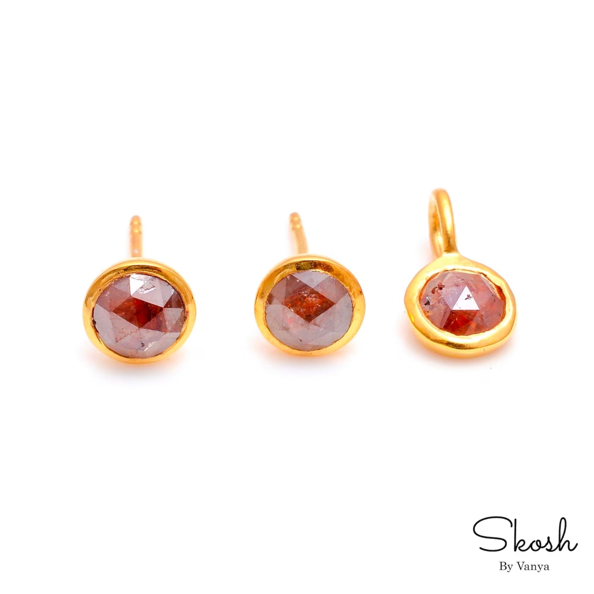 Rose Cut Red Diamond Stud Earring