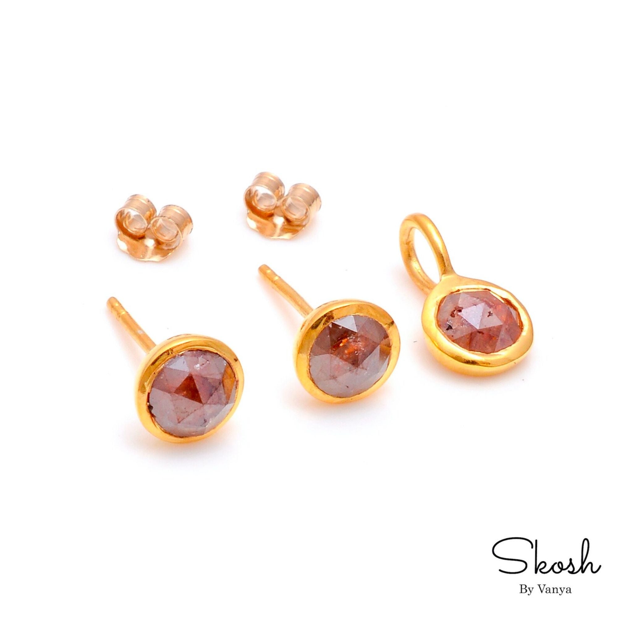 Rose Cut Red Diamond Stud Earring