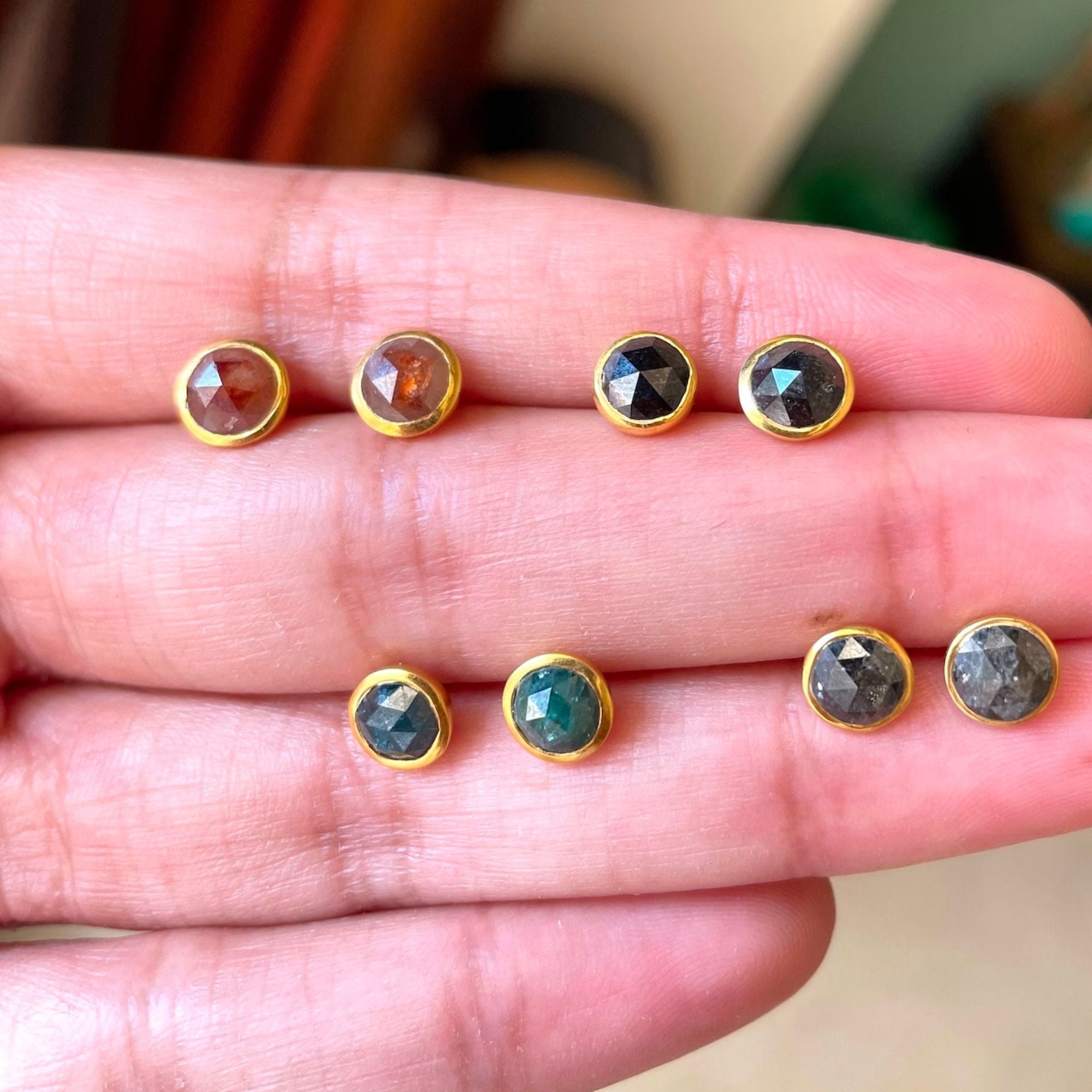 Rose Cut Red Diamond Stud Earring